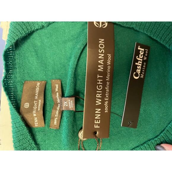 New Cashfeel Merino Wool Sweater Elbow Patch Emerald Green Pullover Plus Sz 2X - Picture 9 of 11